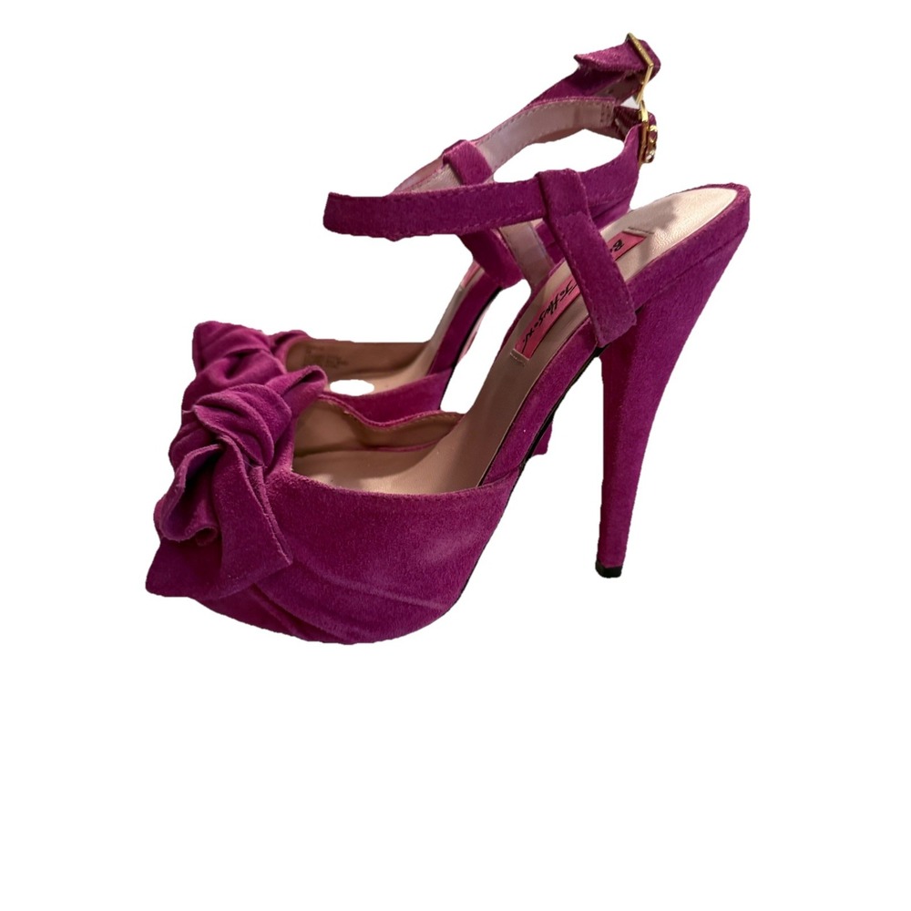 Betsey Johnson Haylie Pink Suede Bow Retro Platform Heels Size 6M Women